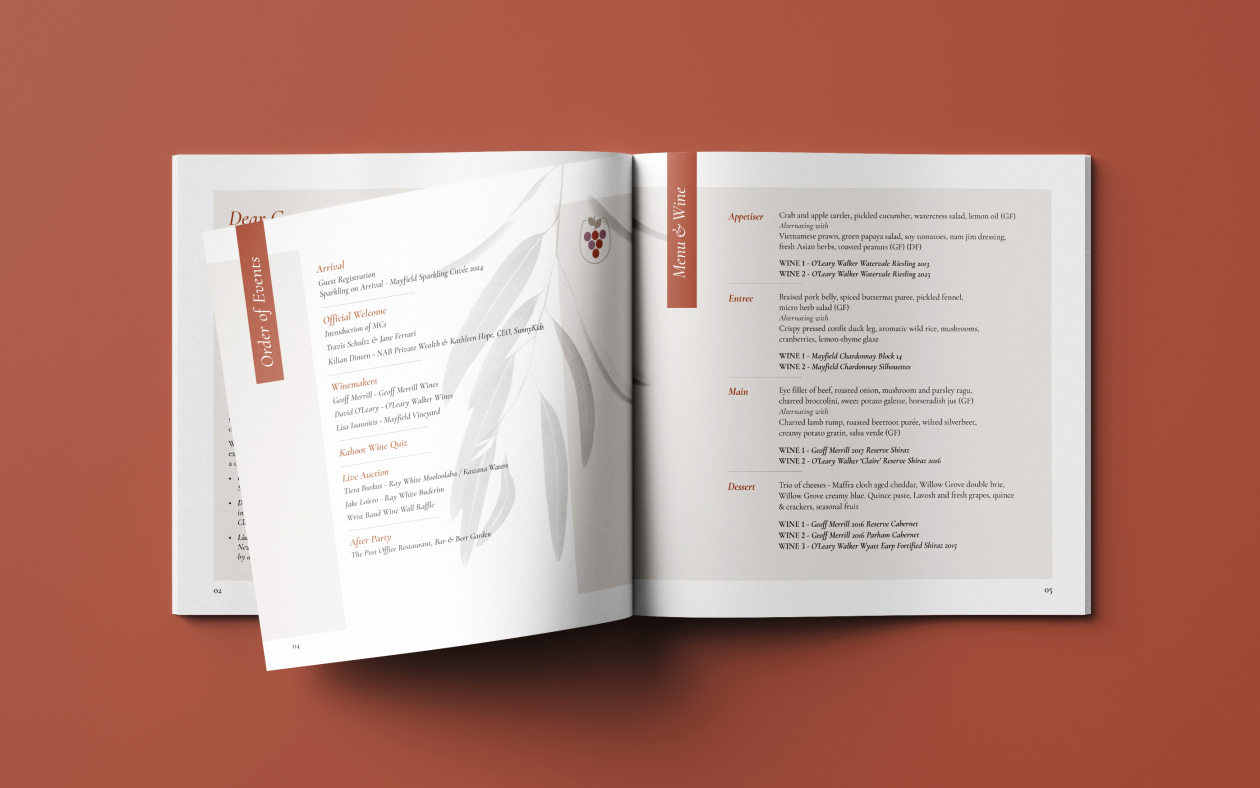 SunnyKids Winemakers Master Class dinner event program