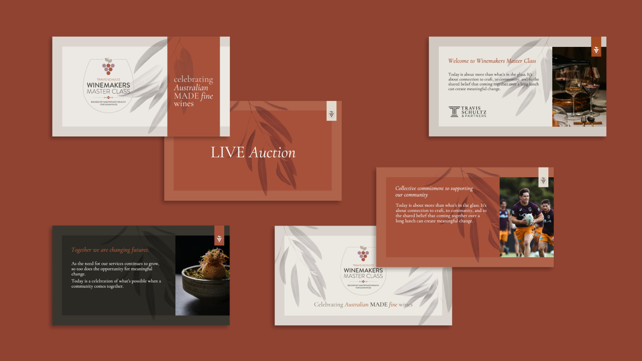 SunnyKids Winemakers Master Class charity dinner screen presentation